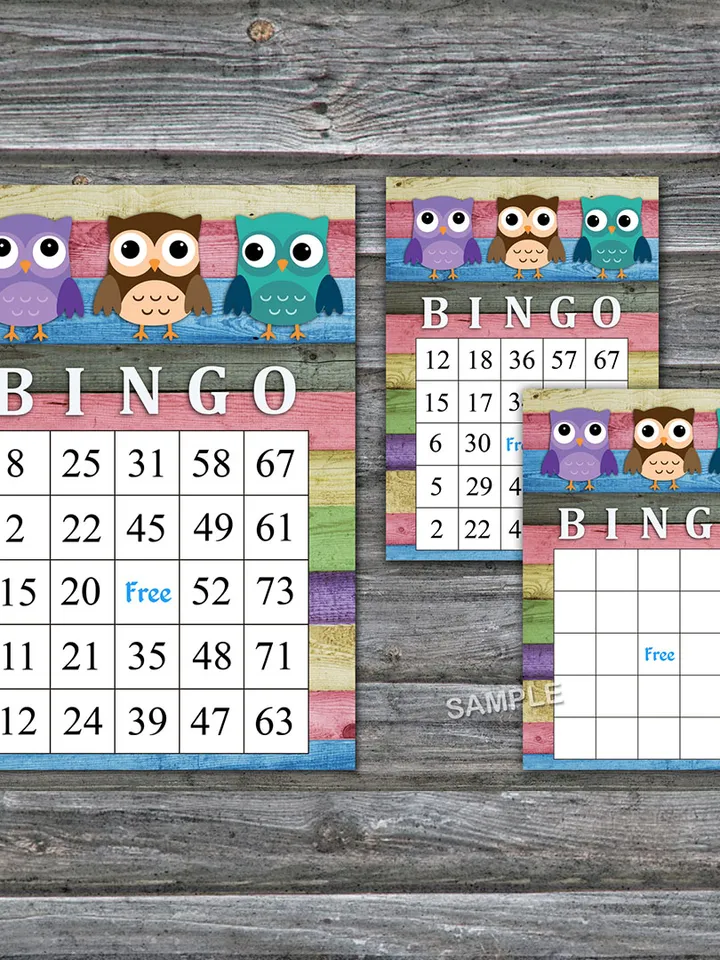 Owl bingo cards,Owl bingo game,Owl Printable bingo cards,60 Bingo Cards,INSTANT DOWNLOAD--385