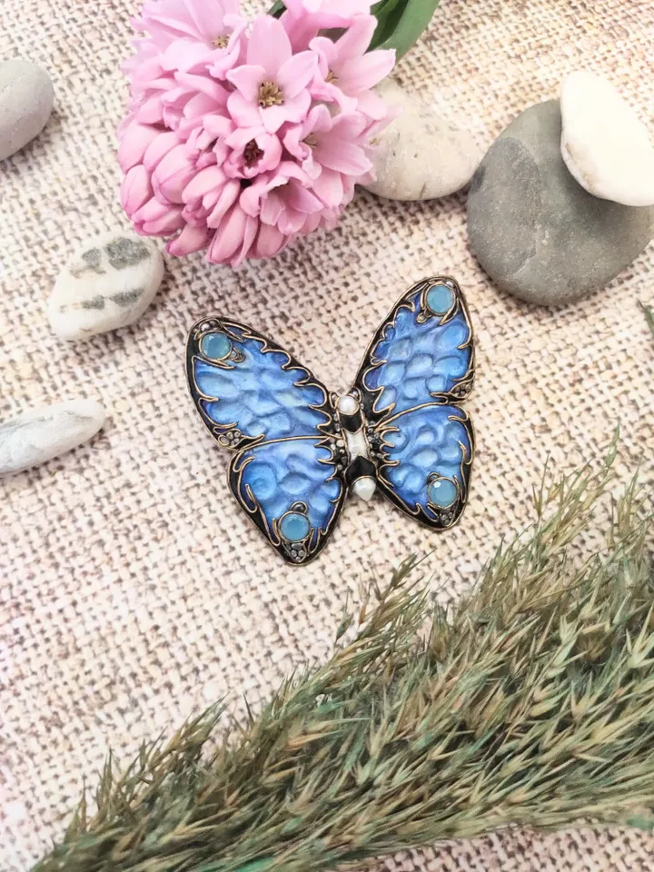 Brooch Butterfly Blue Morpho, butterfly effect, exclusive edition blue, Butterfly