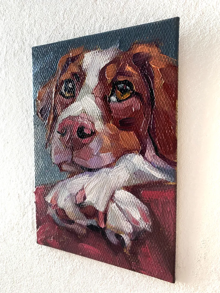 Dog oil painting original, Pet portrait artwork, Animal miniature wall art 4x6