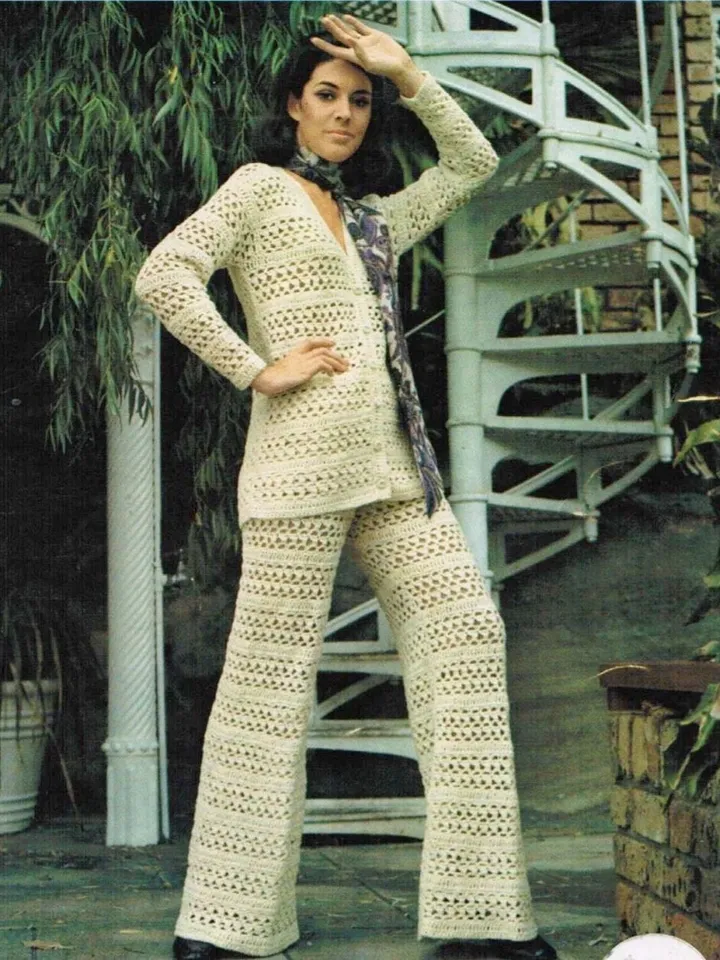 Crochet cardigan, crochet pants, crochet suit pants, crochet pattern