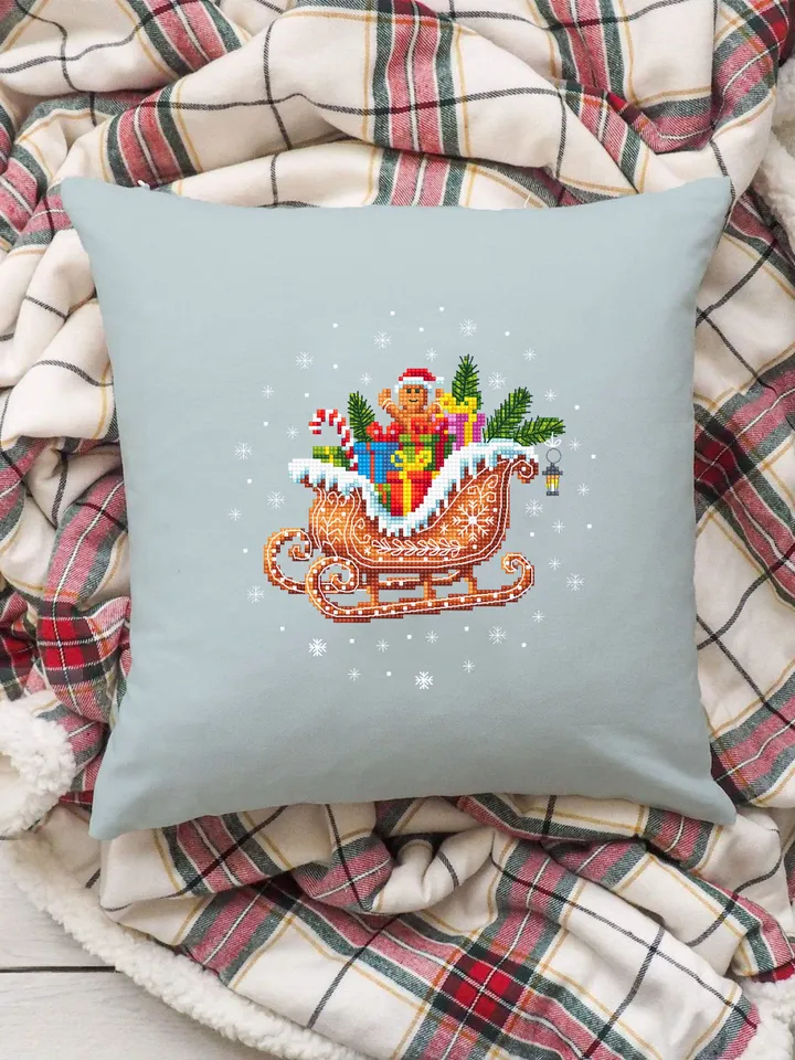 Christmas gingerbread sleigh cross stitch pattern PDF download Christmas presents cross stitch chart, Santa sleigh pattern digital PDF #N127