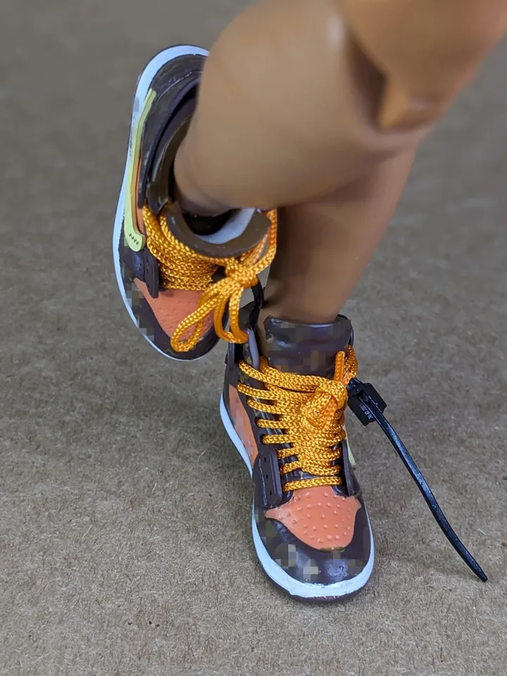Premium brown & orange sneakers in box for 12 inch male dolls