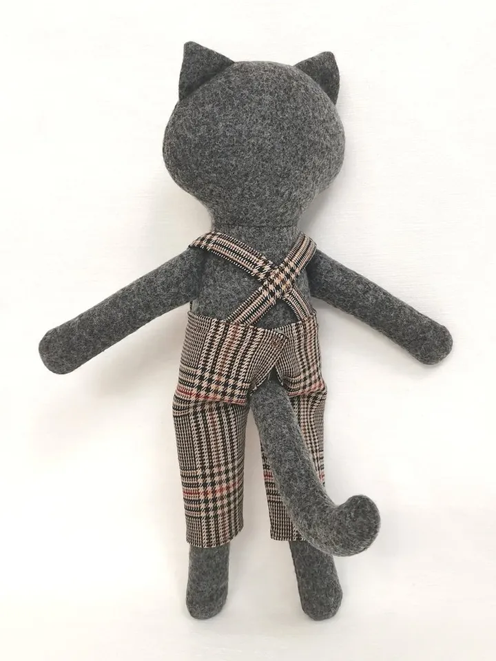 Gray cat boy, kitten wool plush toy, handmade textile stuffed cat