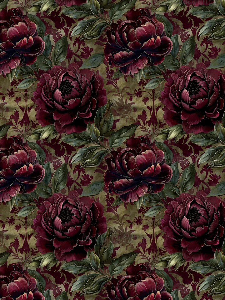 Vintage Gothic seamless pattern, repeating red peony flowers ,dark abstract floral pattern, style renaissance, digital paper, commercial use