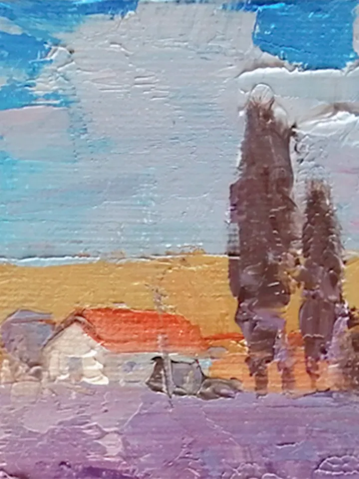 Lavender field mini canvas painting set of two. Oil painting original