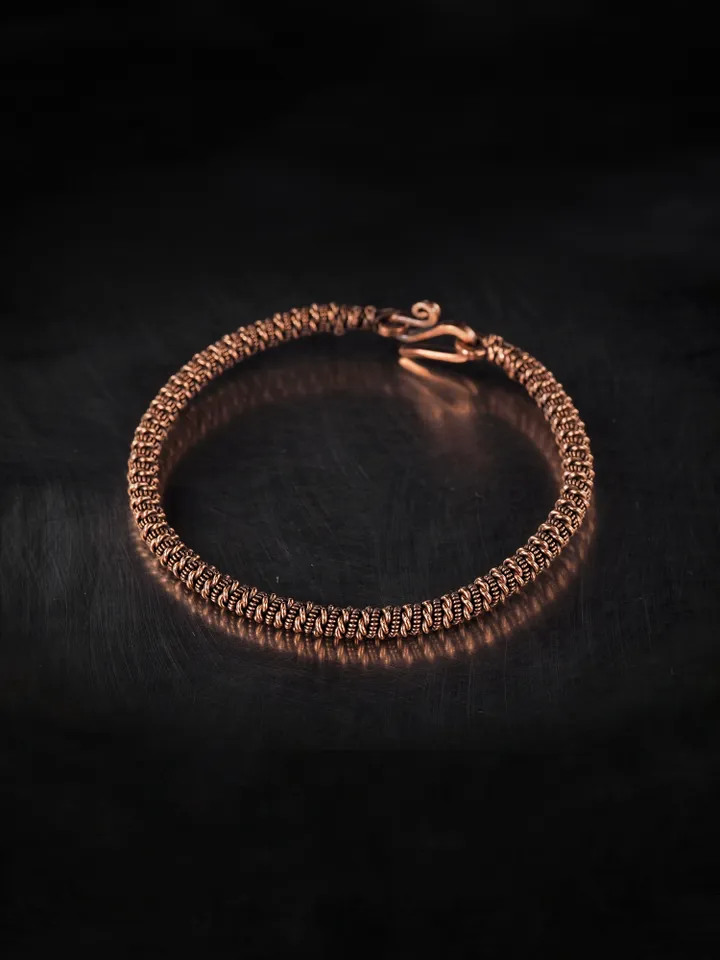 Narrow wire wrapped copper bracelet Unique metal bangle Handmade jewelry