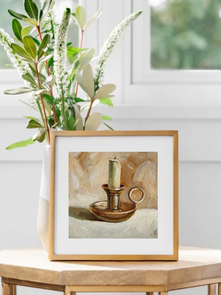 Candlestick modern original oil painting wall art painting 6 x 6 inches