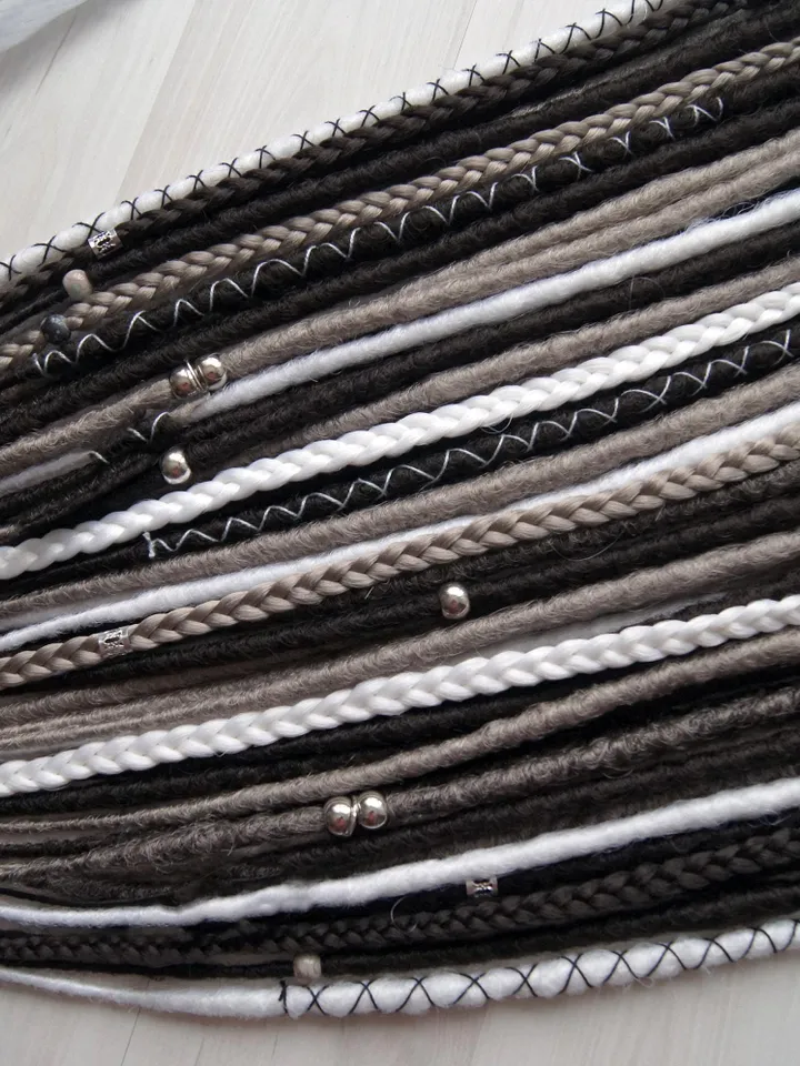 Smooth Dreadlock Extensions Set Synthetic Dreads Statement hair in Natural Brown and White Gray Shades, Boho Dreadlock Hair Extensions