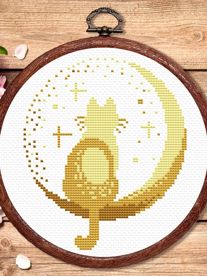 Cat On The Moon Cross Stitch Pattern, Cat Cross Stitch Pattern, Embroidery Cat, Animals Cross Stitch Pattern, Modern Pattern #cat006