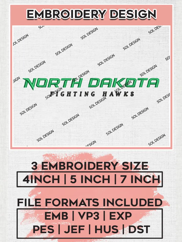 North Dakota Fighting Hawks NCAA Team Logo Embroidery Design Files, NCAA North Dakota Fighting Hawks Machine Embroidery, NCAA Teams, Game Day, 3 sizes, NCAA Machine embroidery designs, Digital Download