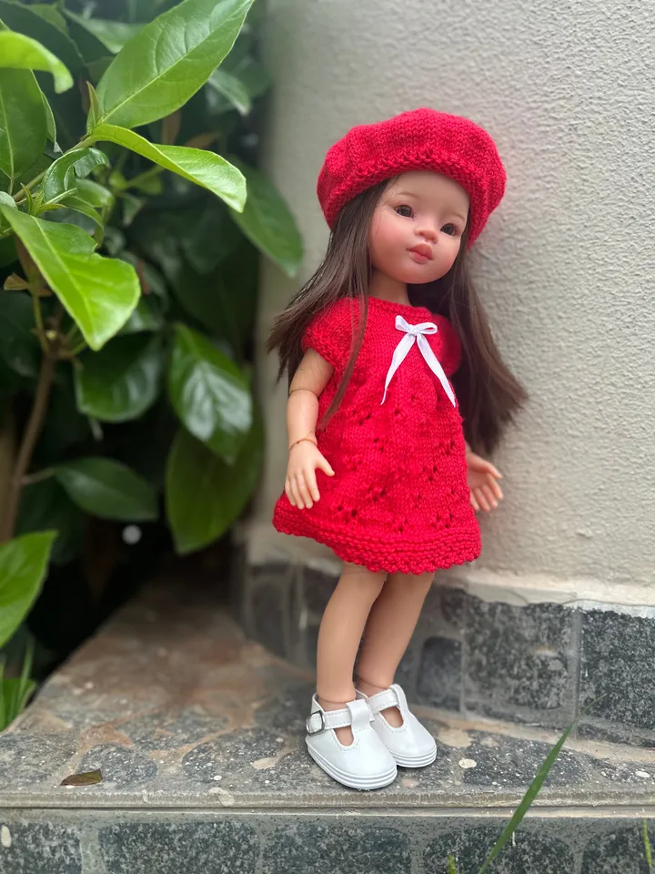 Paola Reina Doll 3 ITEMS Set: Exclusive OOAK Handmade Outfit - Dress, Beret, Shoes