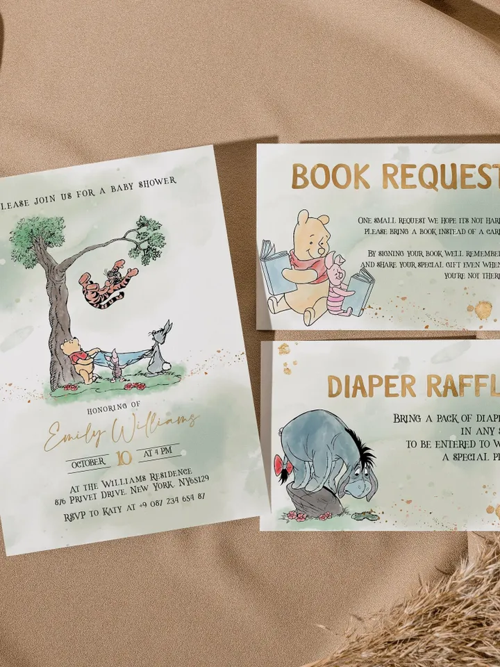 Classic Winnie Pooh Baby Shower Invitation Set; Neutral Baby Shower Template; Wizard Baby Shower Invite; Honey Bear Invite; Winnie Pooh wp9