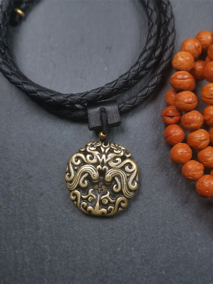 Gandhanra Antique Tibetan Amulet,Kirtimukha Pendant, Buddhist Dragon Badge, 60 Years Old