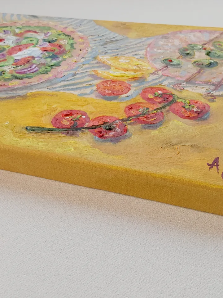 "Picnic on a summer day" Still life.Oil painting on canvas 35x25cm (14x10inch)