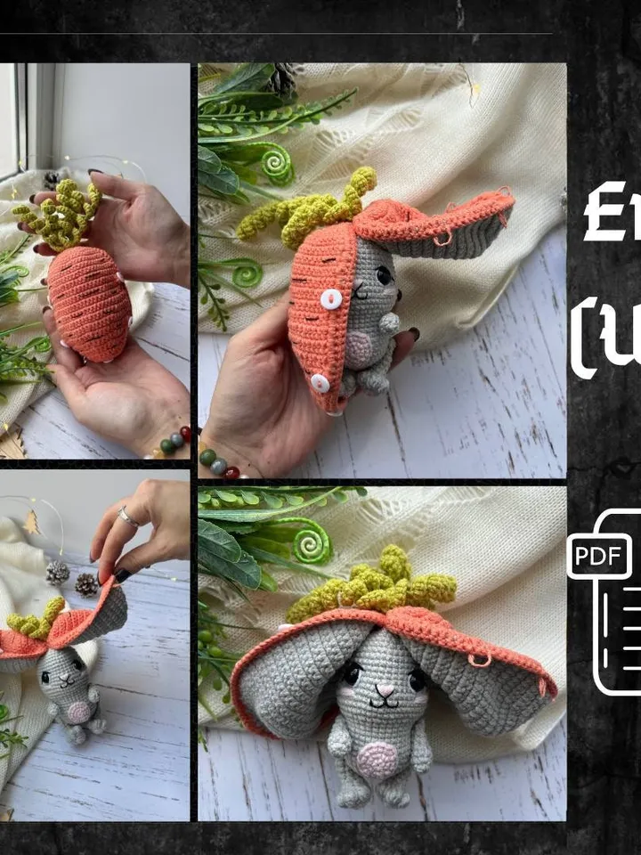 PDF Crochet Bunny Carrot Amigurumi Pattern, Easter Crochet Bunny Pattern, Cute amigurumi Bunny, Small Toy Pattern, Amigurumi Animal Pattern