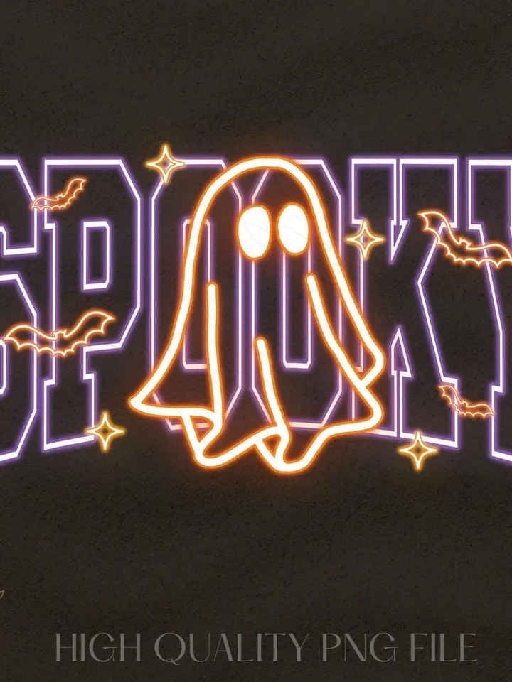 Cute Colorful Neon Spooky Ghost Png, Halloween Boo Bow Png, Neon Halloween PNG, Boo Ghost Shirt Png, Cute Boo Halloween Sublimation Design