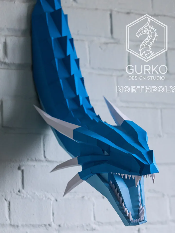 Ice Dragon Papercraft, Digital Template, PDF Download, Gurko, 3D Low Poly, Pepakura, DIY Origami Sculpture, Paper Decor, DIY Gift