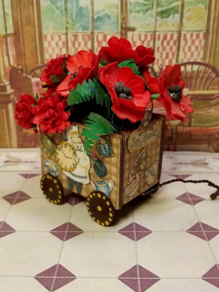 Toy trolley. Toy for dolls. Puppet miniature.1:12 scale.