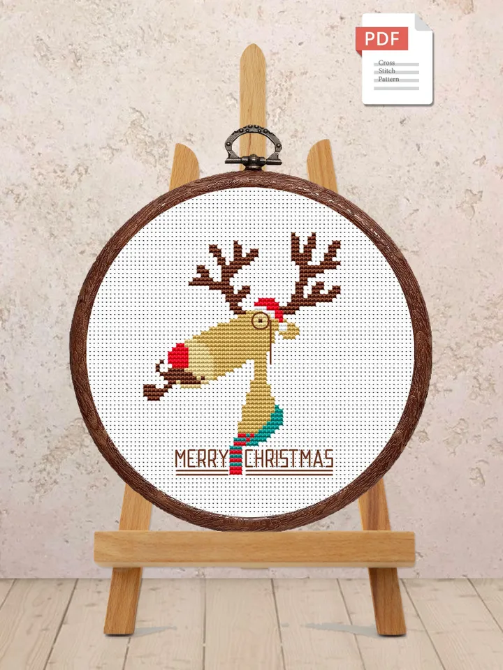 Christmas Moose Cross Stitch Pattern, Christmas Cross Stitch Pattern, Cat Cross Stitch Pattern, Merry Christmas Cross Stitch Pattern #hld011
