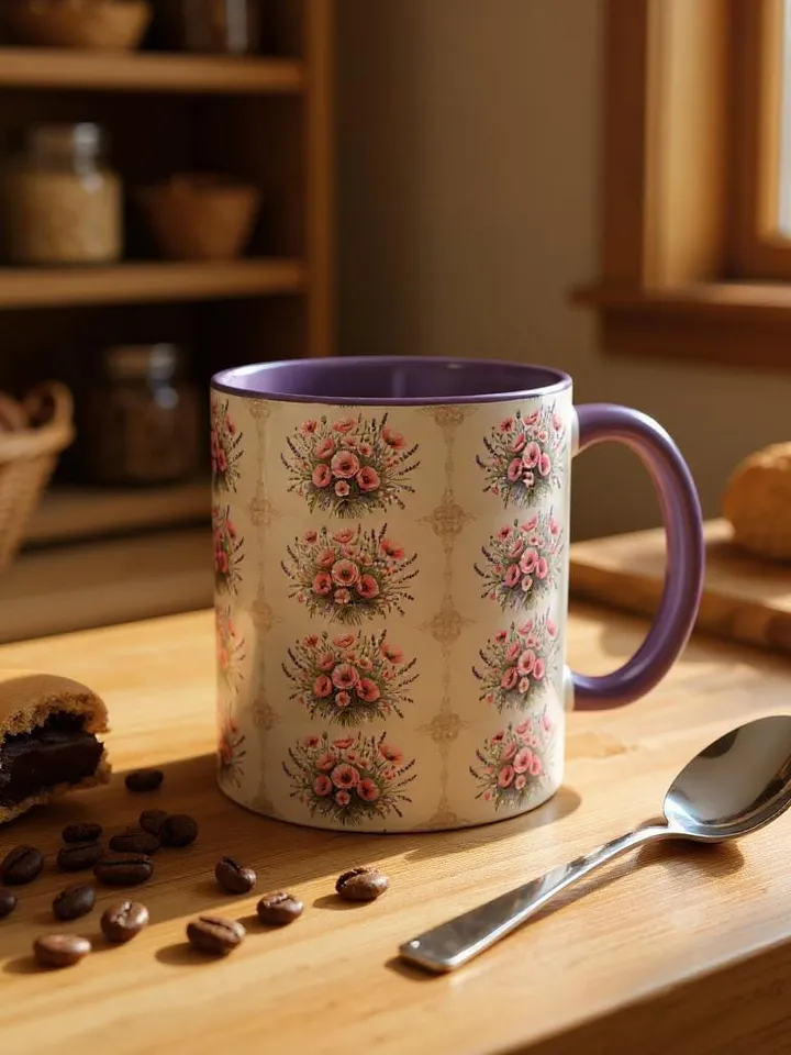 French Cottagecore Floral Mug | Embroidered Flower Aesthetic | Vintage Chateaucore Mug | Soft Pastel Country Style Gift | Cozy Farmhouse Mug