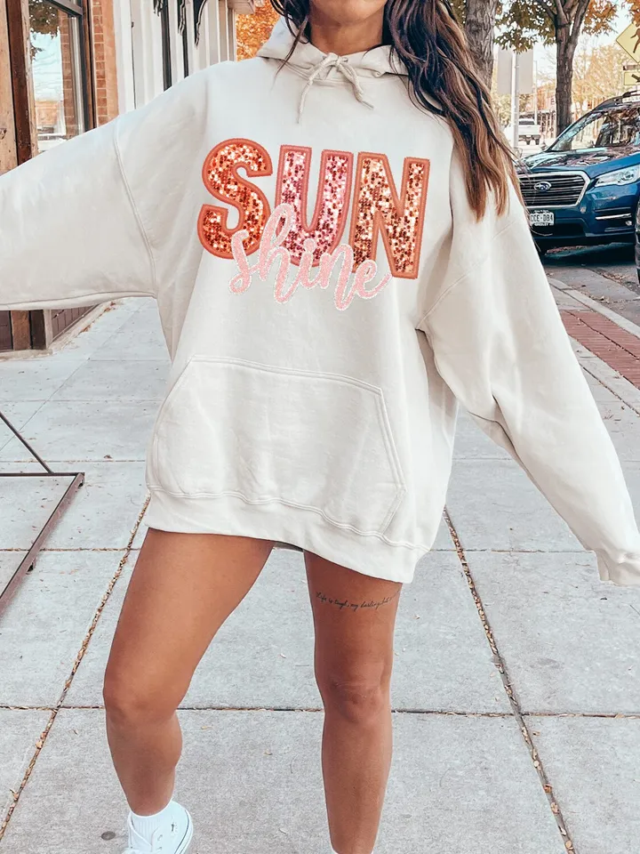 Sunshine PNG Faux Sequins Embroidered Letters Springbreak Shirt Design Sunshine Shirt Design Here summer png, boho png,retro png sublimation