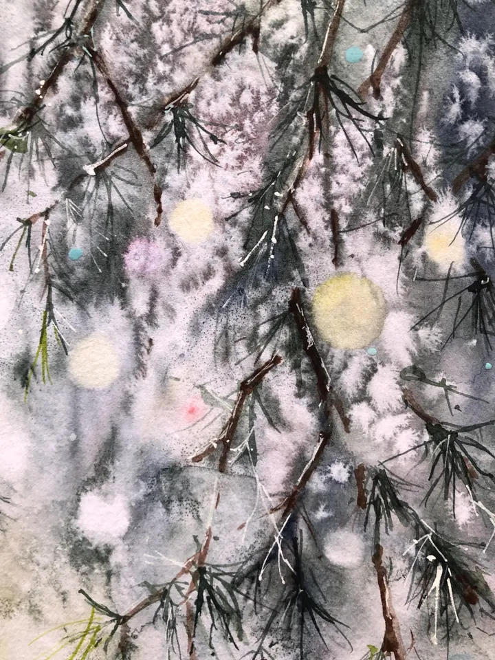 Forest Original Painting Trees Wall Art Winter Watercolor Painting
