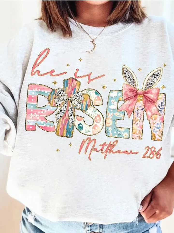 He is Risen PNG, Christian Easter Png, Matthew 28:6, Easter Jesus png, Easter Bible Verse Png, Retro Easter Brushstroke, Glitter Easter
