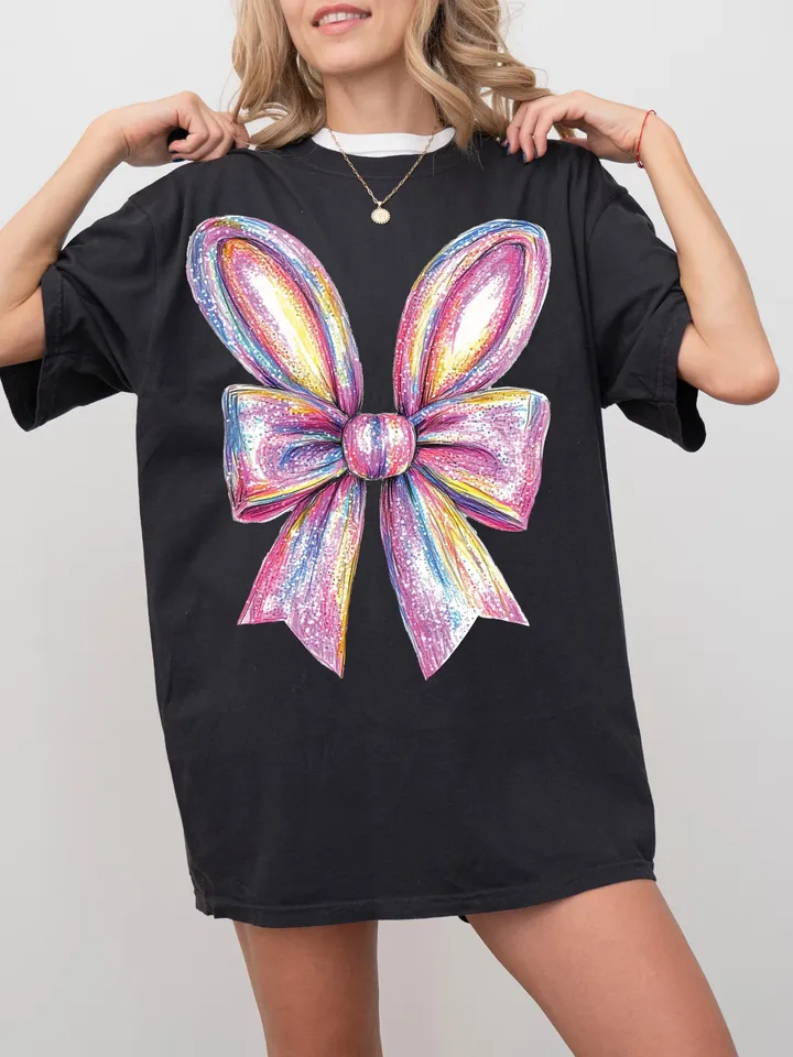 Colorful Glitter Brushstroke Bunny Easter png, Easter png, Bunny Bow png, Bunny png, Easter kids png, Girls Easter Png, Preppy Easter Png
