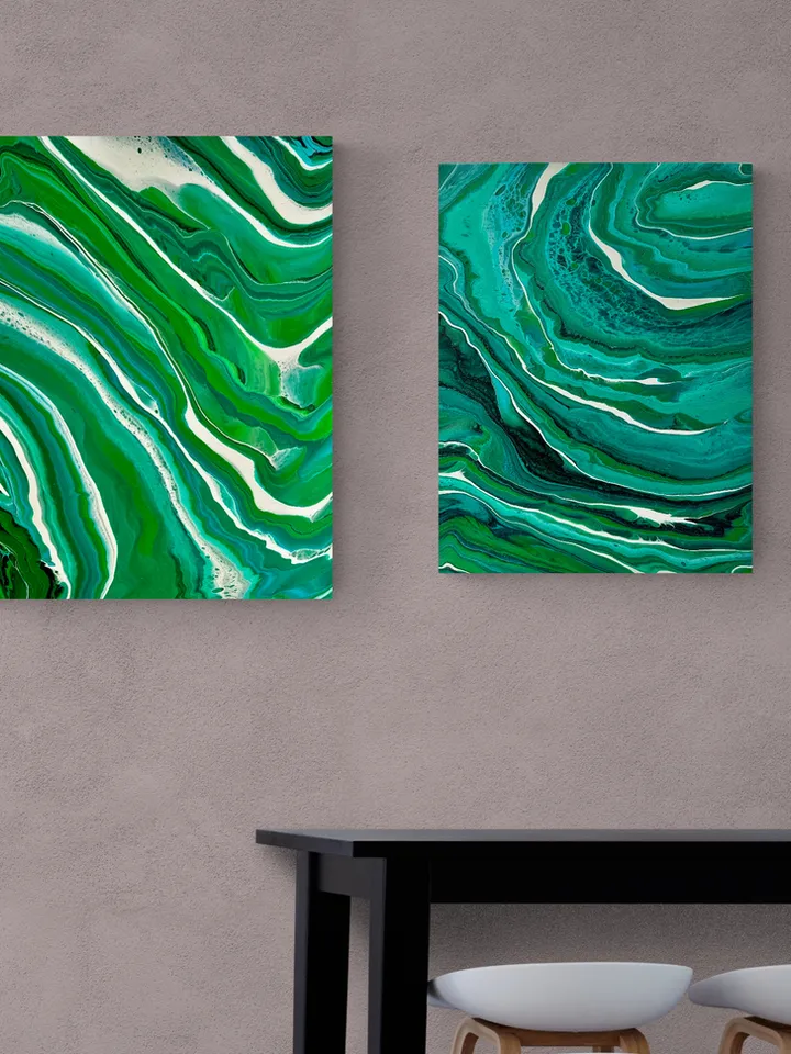 "Emerald" original abstract painting, fluid acrylic, abstract modern art