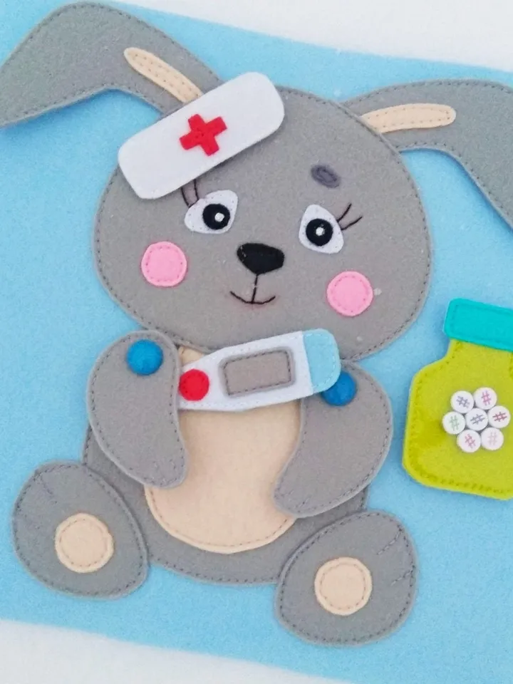Doctor Quiet book Pattern , Felt book pattern pdf, Soft sensory book template, Busy book sewing ideas for kids 2, 3, 4 year old