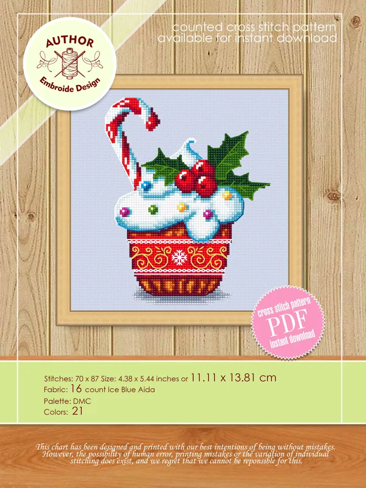 Christmas cupcake cross stitch pattern download PDF Merry Christmas pattern digital, Winter cross stitch chart, Holiday hand embroidery #N29