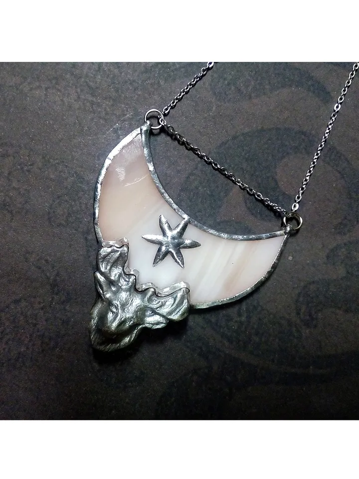Deer antler jewelry, Deer head necklace, Yule jewelry, Christmas deer, Moon crescent deer, stag head pendant
