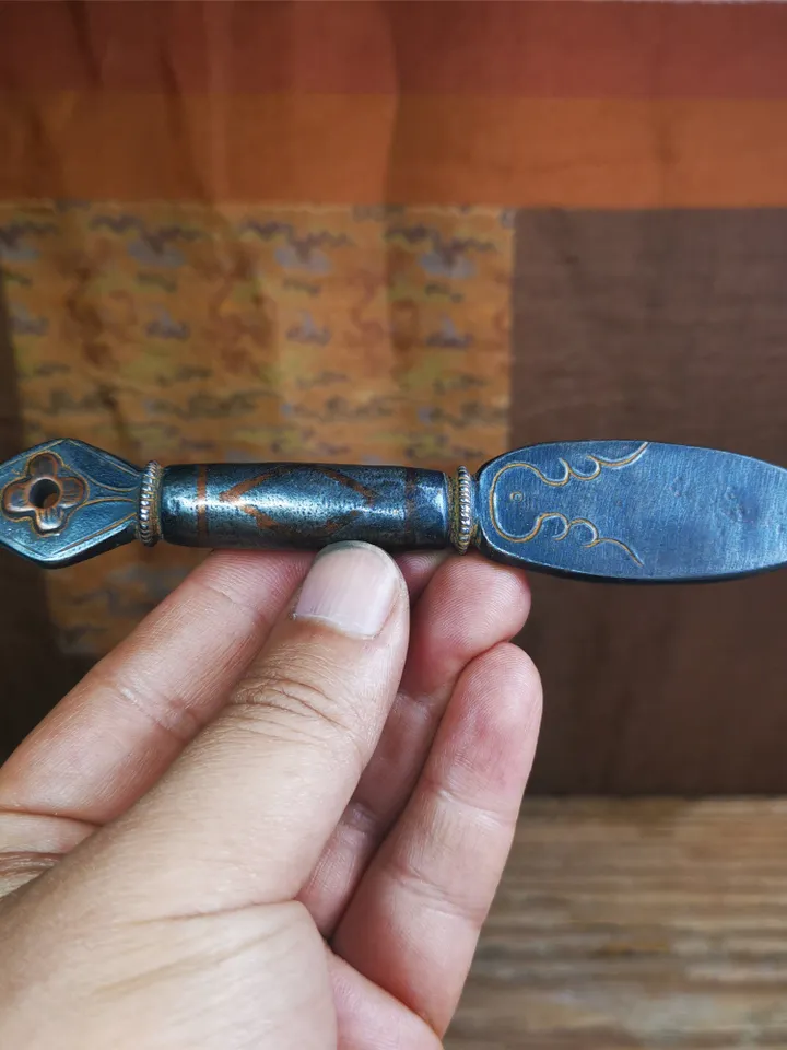 Gandhanra Handmade Tibetan Buddhist Ritual Implement - Kila -Dorje Phurba,Made of Cold Iron inlaid with Copper,5.5"