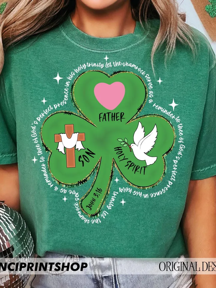 Shamrock Holy Trinity - St. Patrick's Day Bible Verse Cards, Father, Son & Holy Spirit 3 Leaf Clover, Christian St. Patrick's PNG, Regilious