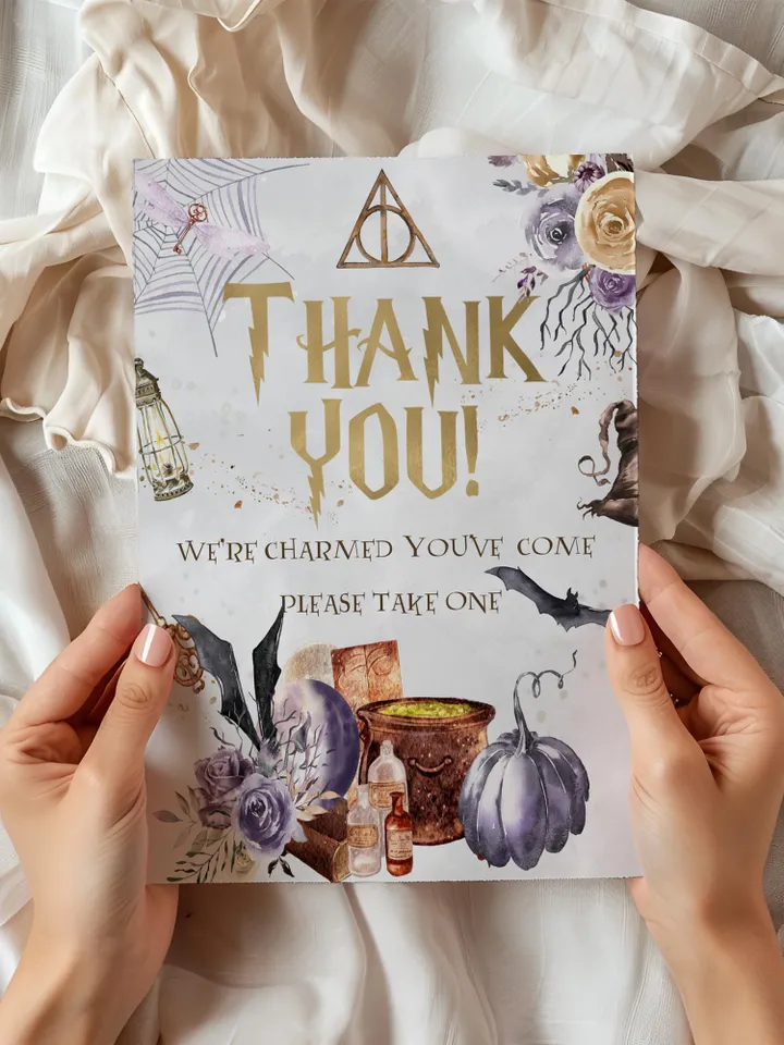 Thak you sign; Wizard Baby Shower; Magic School Baby Shower template; Wizard Party templates; Instant Download; a1