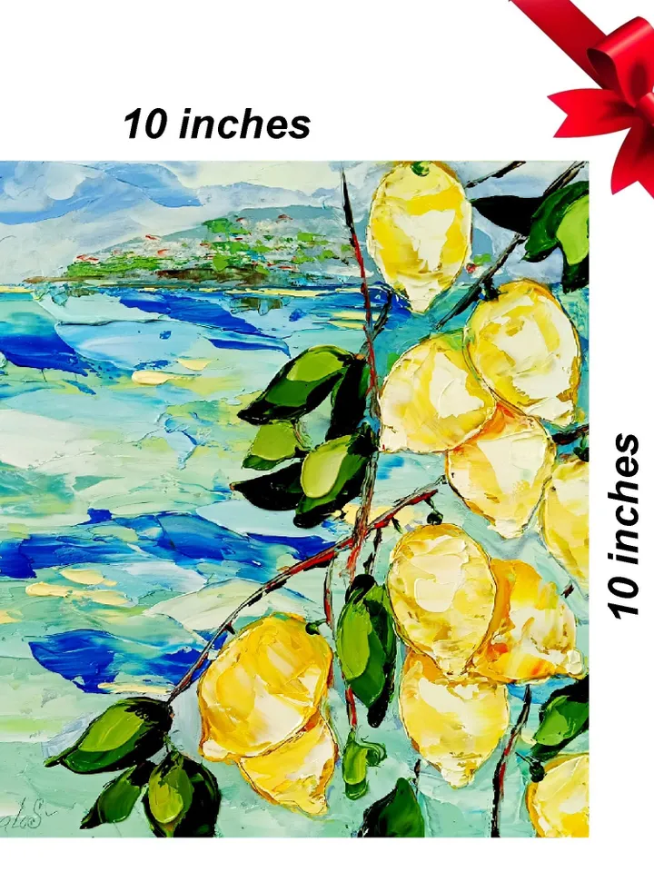 Lemon Painting Italy Seascape Original Art Impasto Oil Painting Coastal Painting Painting Amalfi Art Italy Painting by ArtProkopaloSv