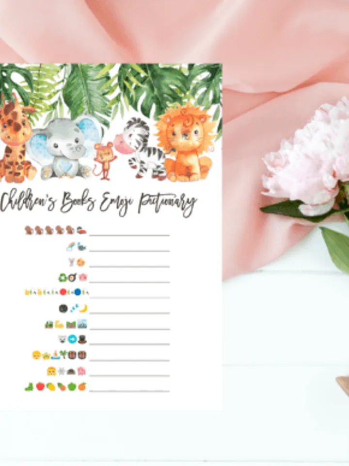Printable Safari animal Baby Shower Emoji Pictionary Game