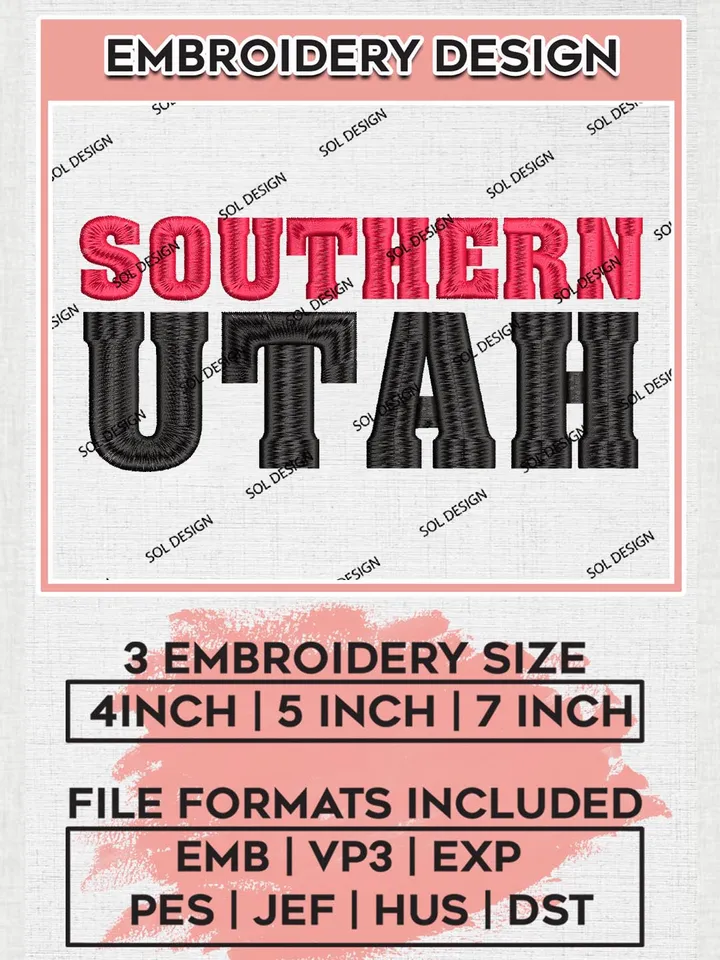 NCAA Southern Utah Team Word Logo Embroidery Design Files, NCAA Southern Utah Thunderbirds Machine Embroidery, NCAA Teams, 3 sizes, NCAA Machine embroidery designs, Digital Download