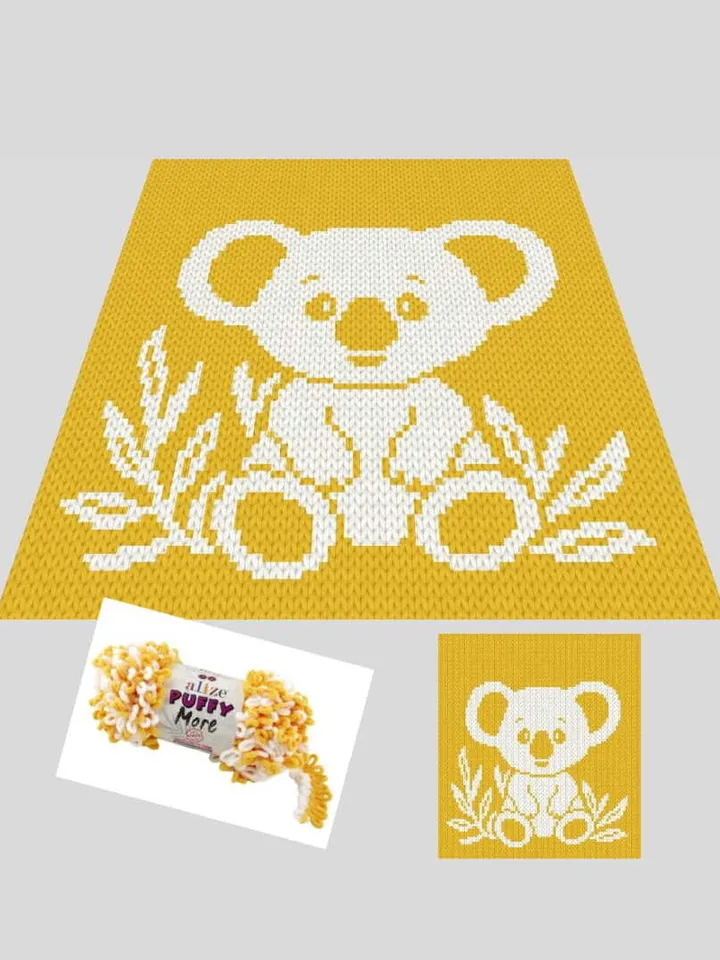 Loop yarn Finger knitted Baby Koala blanket pattern