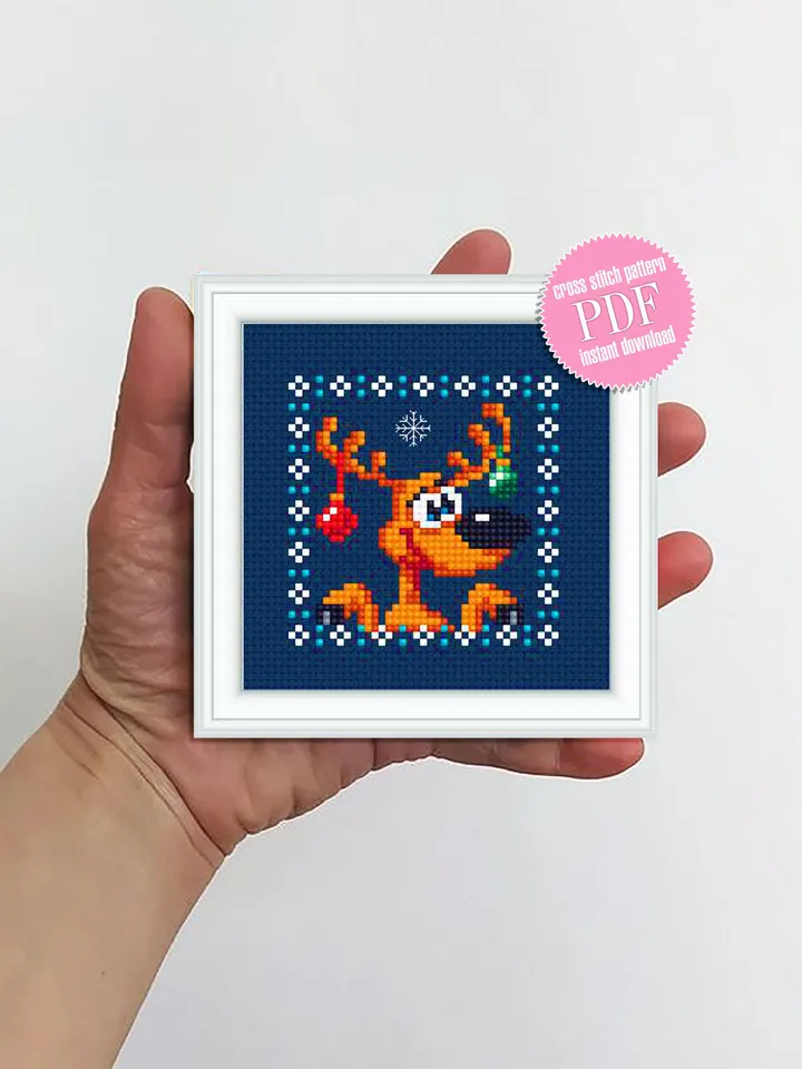 Tiny Christmas cross stitch pattern download PDF Cute christmas reindeer cross stitch chart Christmas deer embroidery PDF DIY Home decor #N4