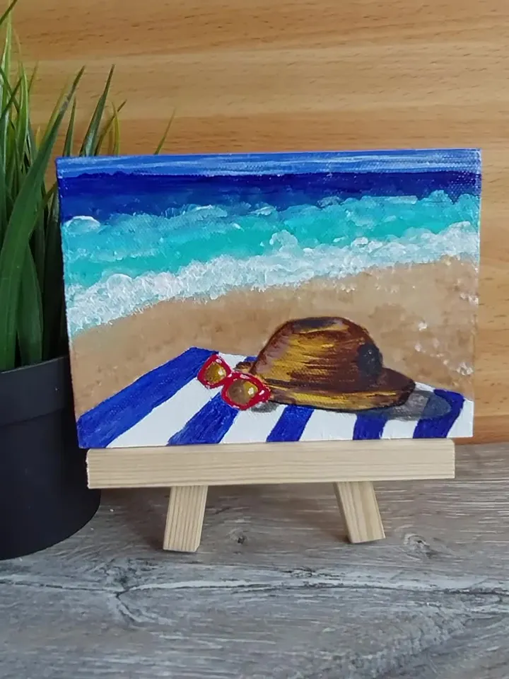 Mini painting with the image "On the seashore", Original design, Painting on the panel