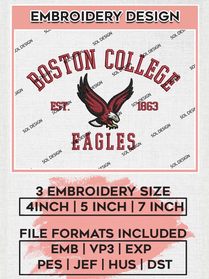 Boston College Eagles Est 1863 Embroidery Designs, NCAA Boston College Eagles Team Embroidery, NCAA Team Logo, 3 sizes, Machine embroidery Files, Digital Download