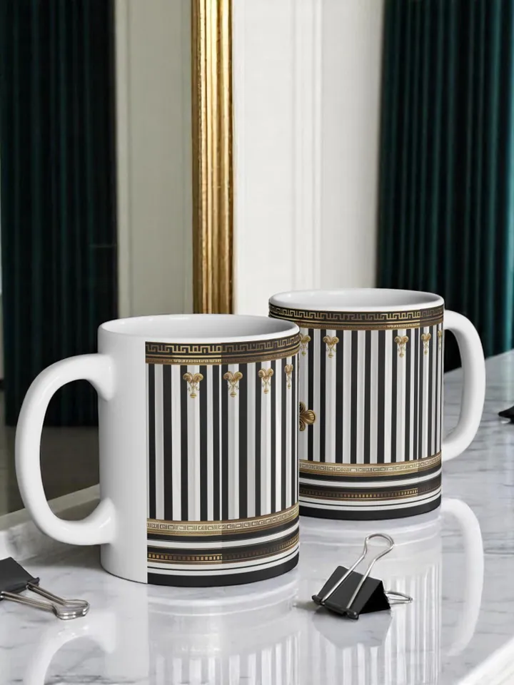 Elegant Striped Mug, Luxury Coffee Cup, Chic Gift for Her, Home Decor, Ceramic Mug, Stylish Wedding Present, Drinkware, Kitchen Decor