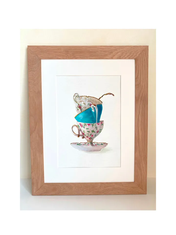 Tea Cups, Kitchen Art Wall Art, Kitchen Wall Decor Vintage Tea Cup Gift For Tea Lovers Tea Party DEecor Living Room Art Tea Wall Giclee