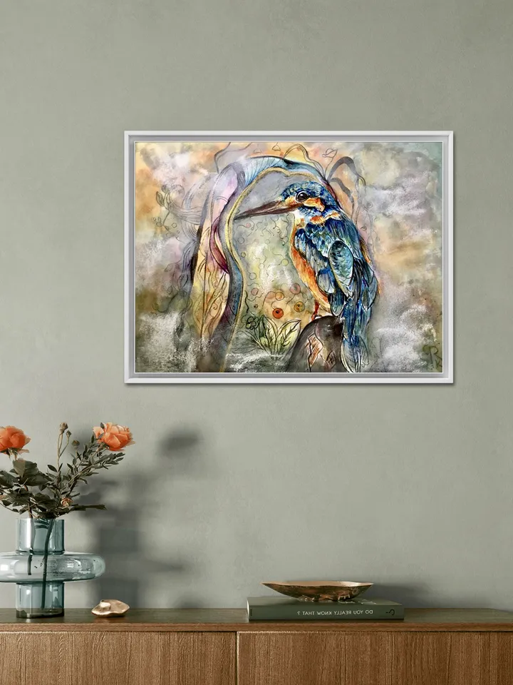 Kingfisher bird original watercolour mix media painting on watercolour paper,birds painting original wall art,interier decoration,gift.
