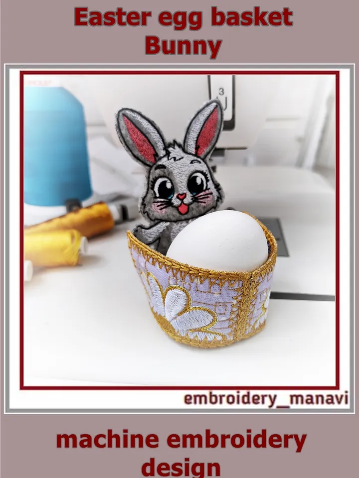 In the hoop embroidery design Easter egg basket Bunny