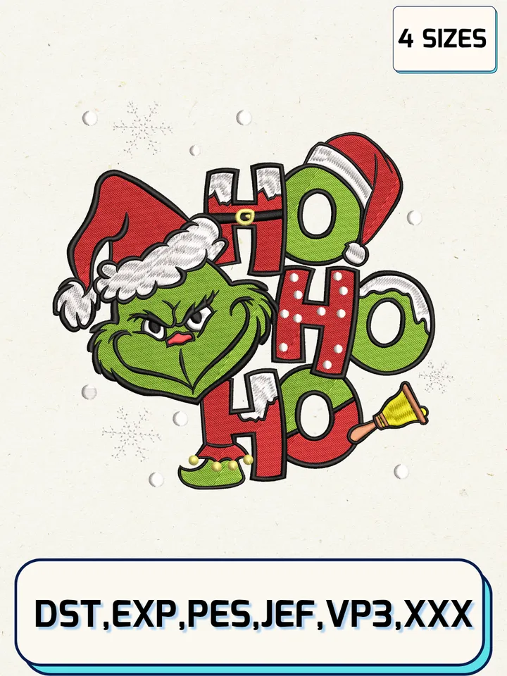 Grinch Santa Ho Ho Ho Christmas Embroidery Design,Christmas Embroidery Designs,Machine Embroidery Files,Grinch Embroidery Design,4 Sizes