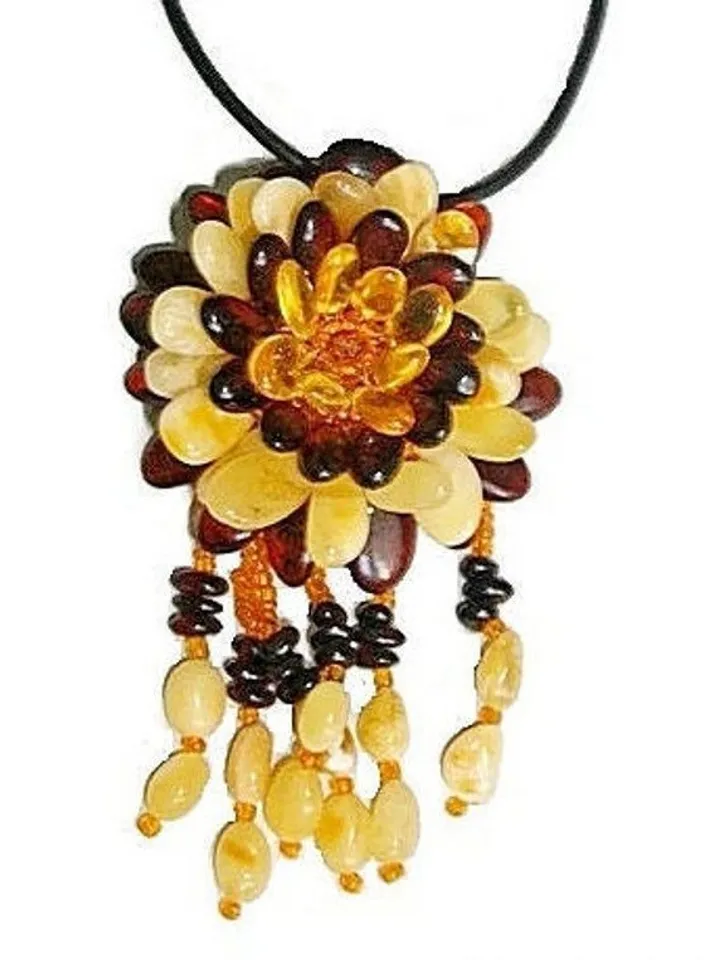 Amber Flower Jewelry Pendant and Brooch Baltic Amber Flower Necklace Birthday Mother's Day Christmas Gift for Women Mom Holiday Handmade Jewelry