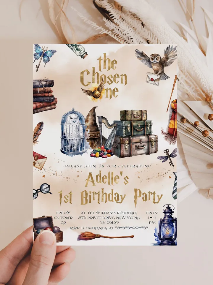 The Chosen One Invitation; Printable Wizard Birthday Party; Editable Magic School 1st Birthday Invitation Template; digital download