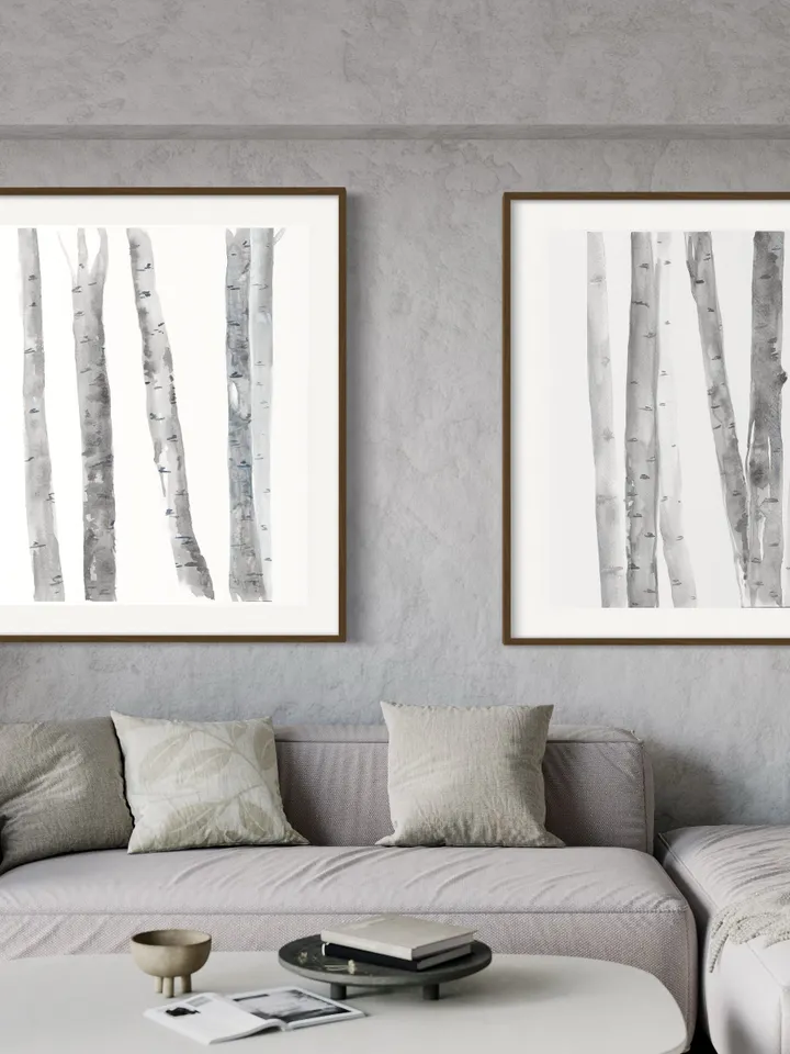 Birch Trees Art Birch Tree Painting Forest Print Set Modern Rustic Decor Black White Print Abstract Birch Tree Birch Wall Decor Tree Poster